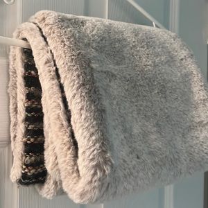 Super soft Infinity Scarf reversible, plush tan faux fur & black w/multicolor